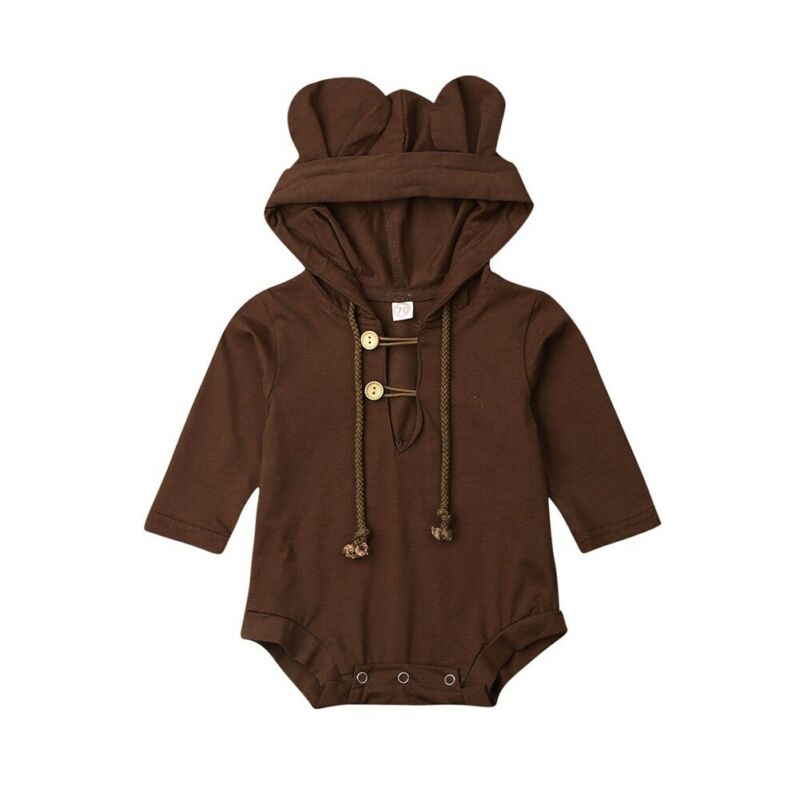 0-18M Baby Ear Hooded Bodysuit Newborn Baby Girl Boy Hooded Bodysuits Jumpsuit Cotton Clothes Outfits