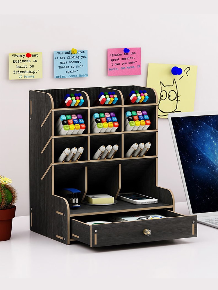 Wooden Pen Holder Desk Organizer Multi-Function Office Pencil Case Large Capacity Pencil Organizer Desk Storage Box