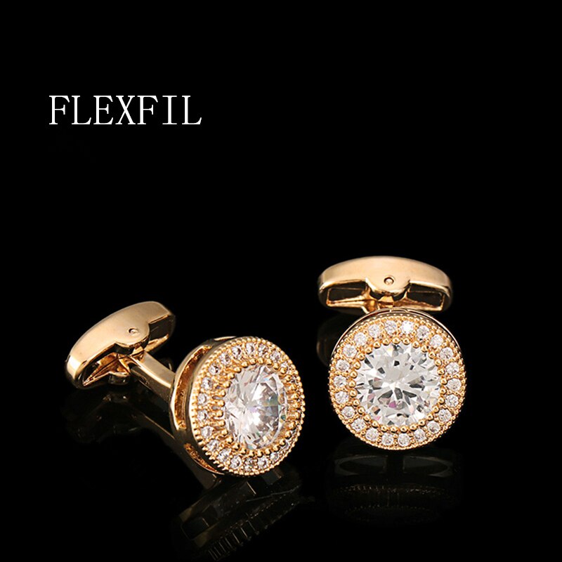 FLEXFIL-gemelos de camisa de lujo para hombre, gemelos de con botones, joyas de boda de cristal de