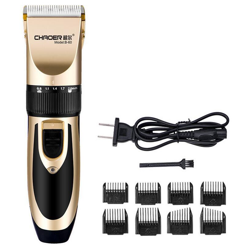 Cordless Hair Clipper Rechargeable Hair Trimmer for Men Electric Cutter Ceramic blade 1mm-12mm Nozzles: Golden