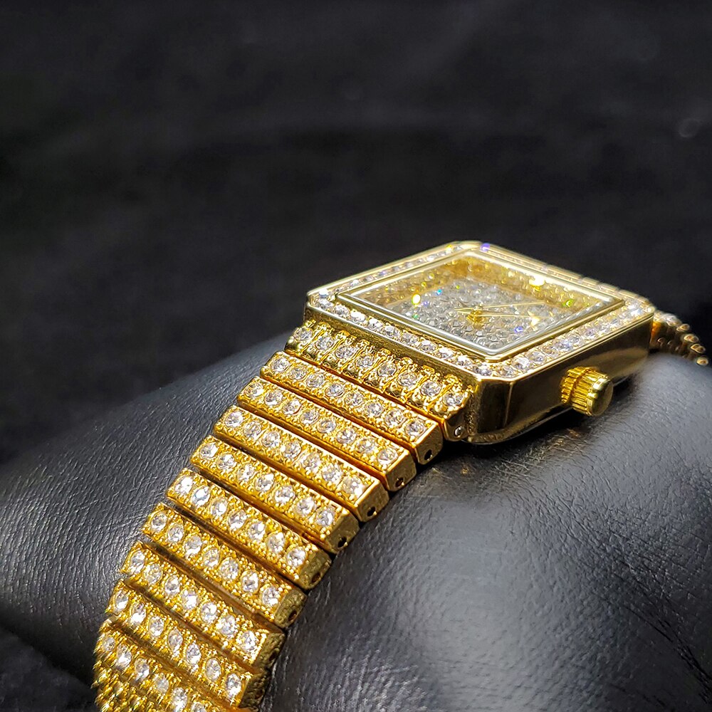 MISSFOX – montre de bureau en or 18k pour femmes, montre-bracelet à Quartz en acier inoxydable, cadran carré glacé