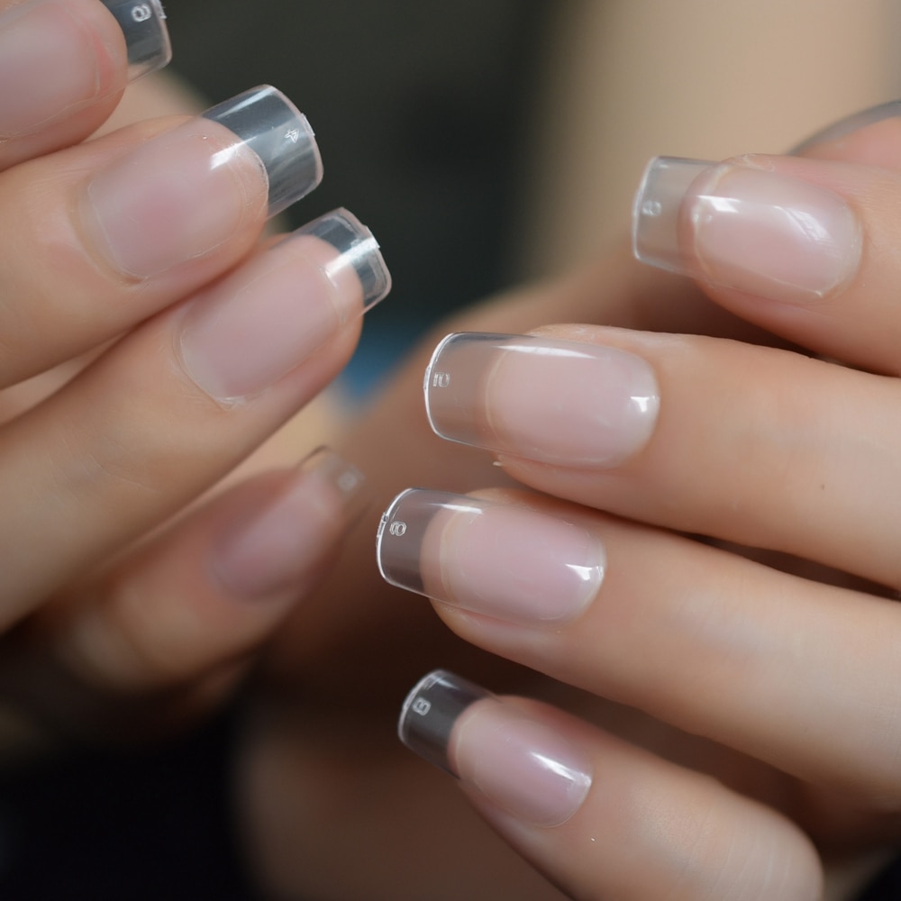 Medium matt genomskinlig salong nail art tips klar fyrkantig tryck på manikyr acylic lösnaglar kit 24