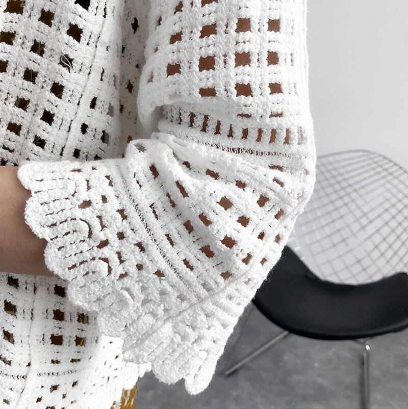 Casual Tops Vrouwelijke Dunne Stitch Hollow Vrouwen Zomer Uit Kant Half Mouw Gebreide O-hals Wit Bolero Gehaakte Open Vest