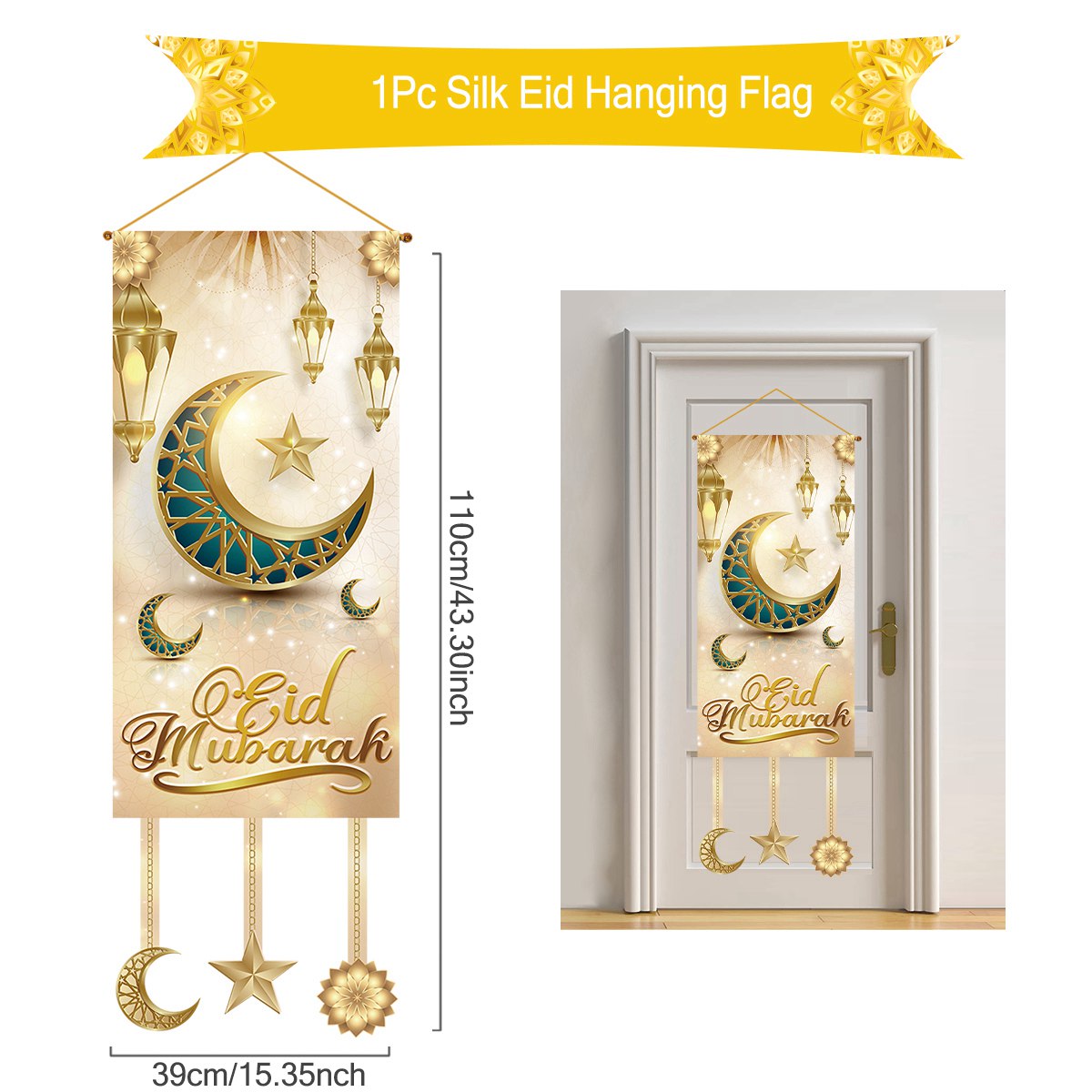 Eid mubarak pendurado bandeira ramadan decoração para casa 2025 ramadan kareem islâmico muçulmano fontes de festa eid al adha presentes: Dourado