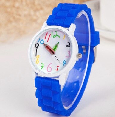 Mode Eenvoudige Mode Kinderen Kids Arabische Cijfers Potlood Analoge Weergave Quartz Horloge Voor: blue
