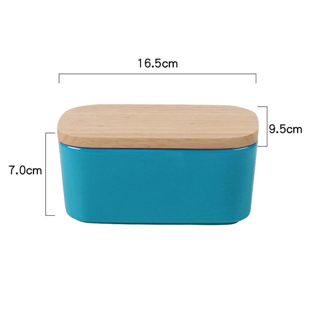 Japanese Style Ceramic Wooden Kitchen Storage Box Cheese Butter Dessert Seasoning Food Storage Box for Refrigerator