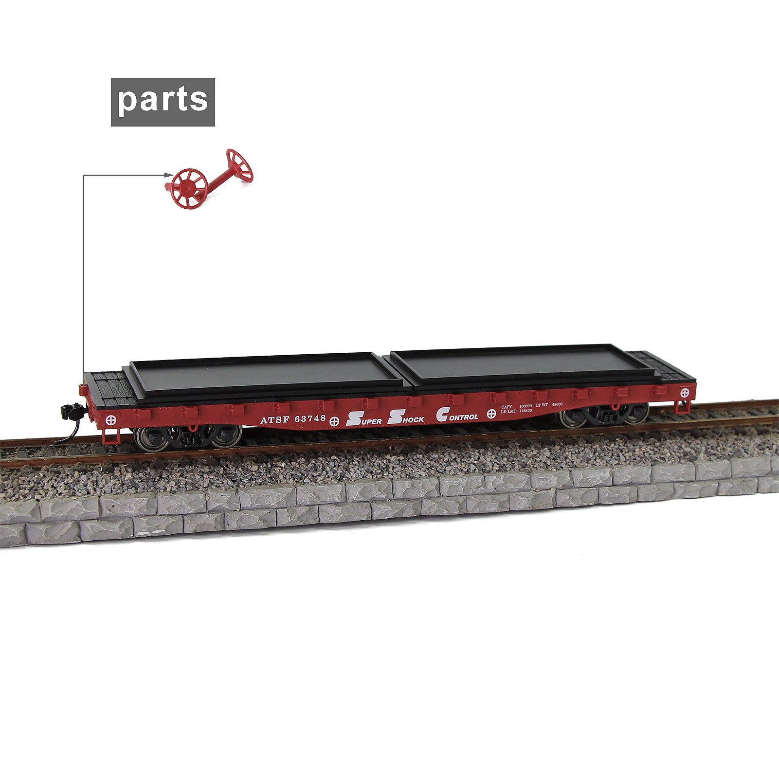 2pcs HO Scale 1:87 52ft Flat Car Flatbed Transporter Carriage C8741 Freight Car Model Railway: Super Shock Control