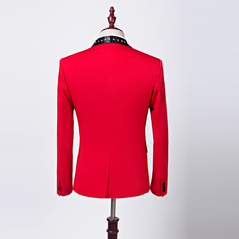 Pyjtrl Mannen Blazer Crystal Classic Shawl Revers Rood Slim Fit Pak Jas Bruiloft Bruidegom Zanger Kostuum Homme