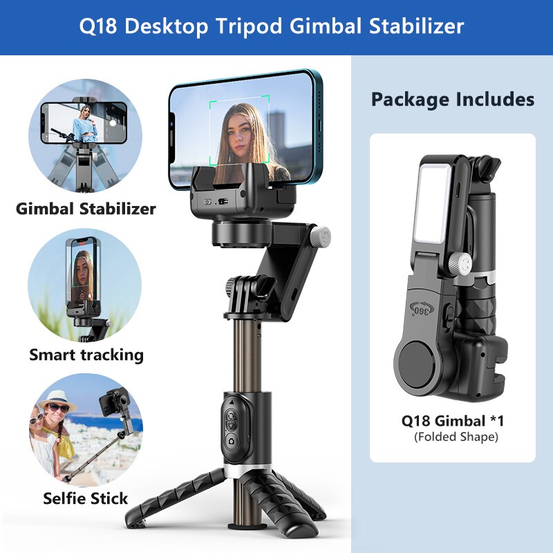 360 Rotation Following Shooting Mode Gimbal Stabilizer Selfie Stick Tripod Gimbal For iPhone Phone Smartphone Live Photography: Bundle 1