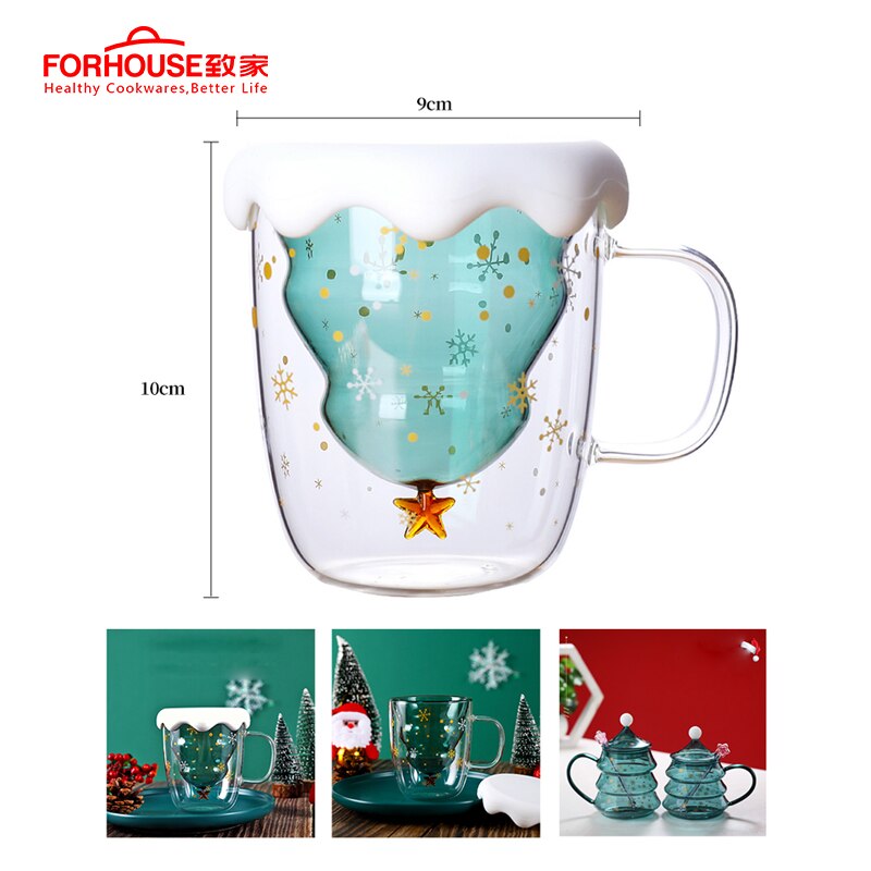 300ML Double Layered Anti Scald Glass Christmas Tree Starry Sky Coffee Mug Thermal Insulation Milk Cup