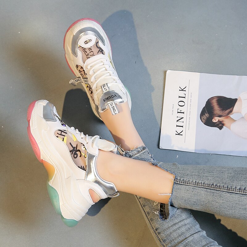 Fujin kvinders sneakers sko kvindelige efterår sko kausal lavvandet tyk bund åndbare platform sko