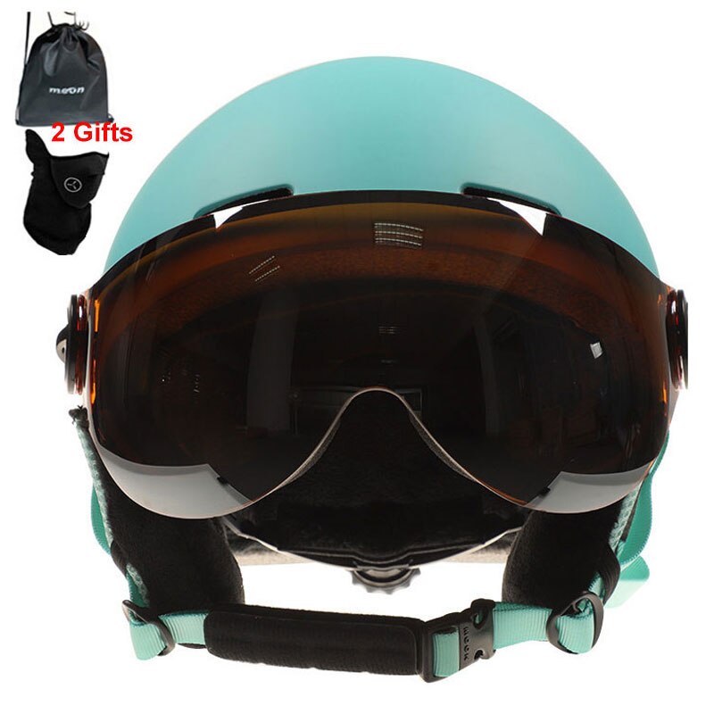 Maan integraal gevormde pc+eps skihelm met bril hoge skihelm sport skateboard ski snowboardhelmen heren: Blauw / M(55-58cm)