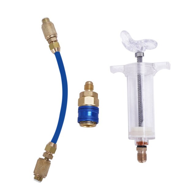 A/C Oil And Dye Injector Car With R-134a Snap Quick Coupler 1/4&quot; 1OZ Hand Turn Screw-in Coolant Filling Tube Injection Tool: Default Title