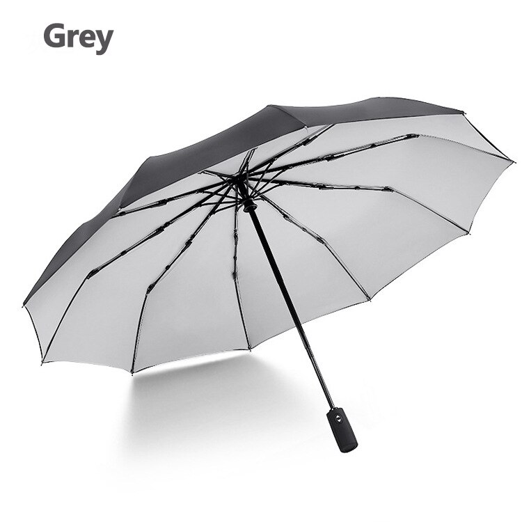 Two-layer Rain Umbrellas Men Women Automatic 3 Fold Windproof 10 Ribs Large Parasol Female Sunny Rainy Solid Color Umbrella: Grey