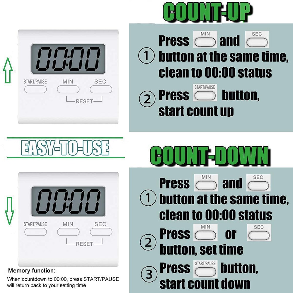 Digital Kitchen Timer Magnetic Countdown Timer with Loud Alarm Big Digits Back Stand for Cooking Classroom Teachers Not Battery