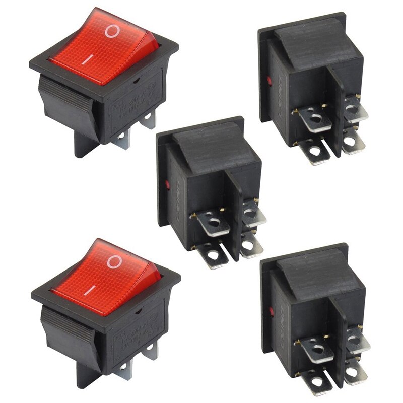 5Pcs Red Illuminated Light On/Off Dpst Boat Rocker Switch 16A/250V 20A/125V Ac &amp; 5Pcs Spdt On/Off/on Mini Black 3 Pin Rocker Swi
