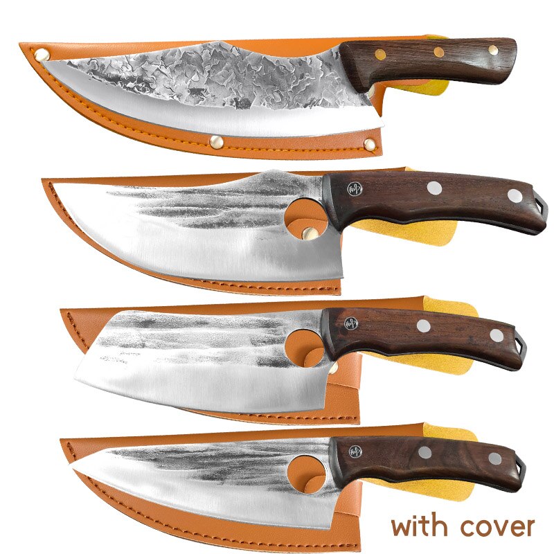 Kitchen Knife High Carbon Steel Butcher Meat Chopping Cleaver Knives Wenge Wood Handle Handmade Forged Chinese Chef Knife: 4pcs with covers