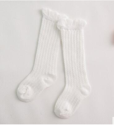 Chaussettes bébé été respirant maille genou haut garçon fille Chaussette mignon bébé coton Tube chaussettes Chaussette Enfants Infantil: white mesh knee
