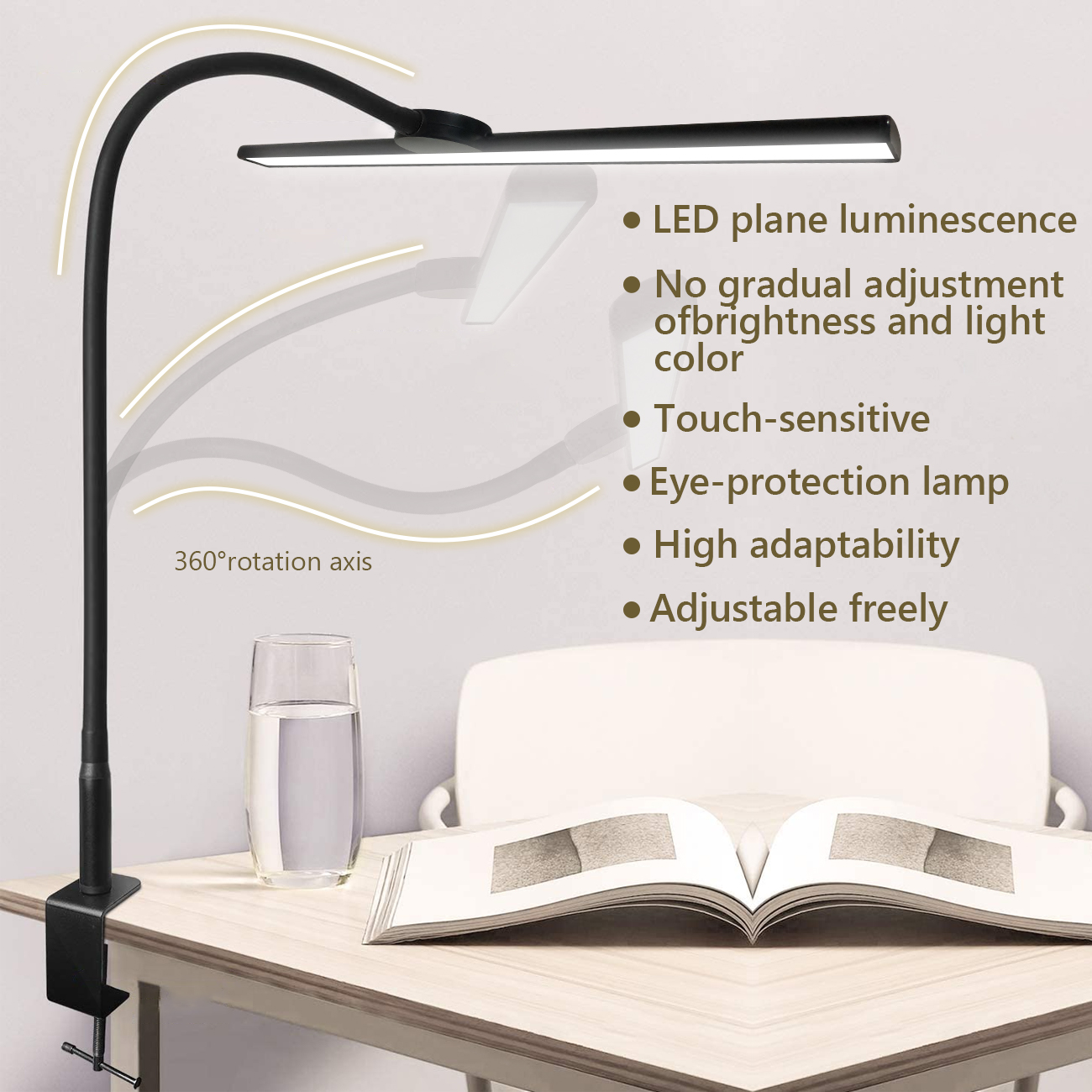 Een Bureaulamp Met Klem, 3 Kleurmodi, Flexibele Zwanenhals Klemlamp, Oogverlichting 18W Touch + Afstandsbediening Kleurhelderheid