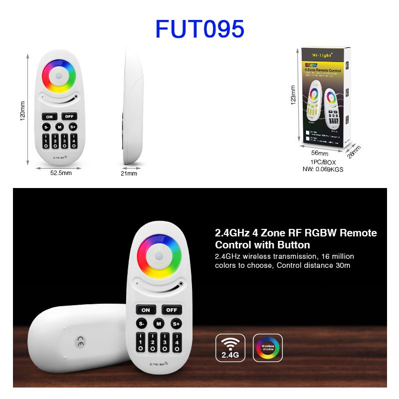Miboxer 2.4g 4 sone 8 sone trådløs fjernkontroll rf rgbww rgb cct led pære led downlight bryter led strip panel lyskontroller: Fut 095