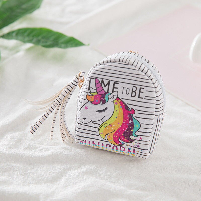 Lovely Purses Digital Unicorn Printing Tassel Coin Purse Key Card Bag Girly Heart: F