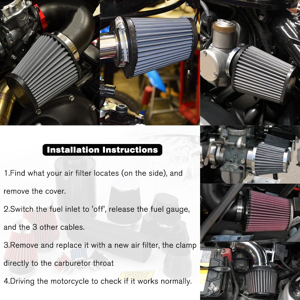 Vr - motorcykel luftfilter 60mm 55mm 54mm 51mm 50mm universal til minibike minibike kold luftindtag højt flow keglefilter