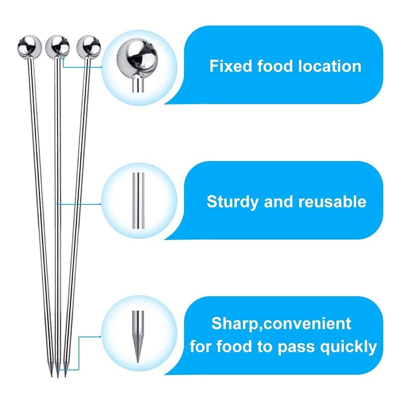 15Pcs Cocktail Picks, 4 Inch Reusable Stainless Steel Martini Picks Cocktail Toothpicks for Olives Appetizers Sandwich