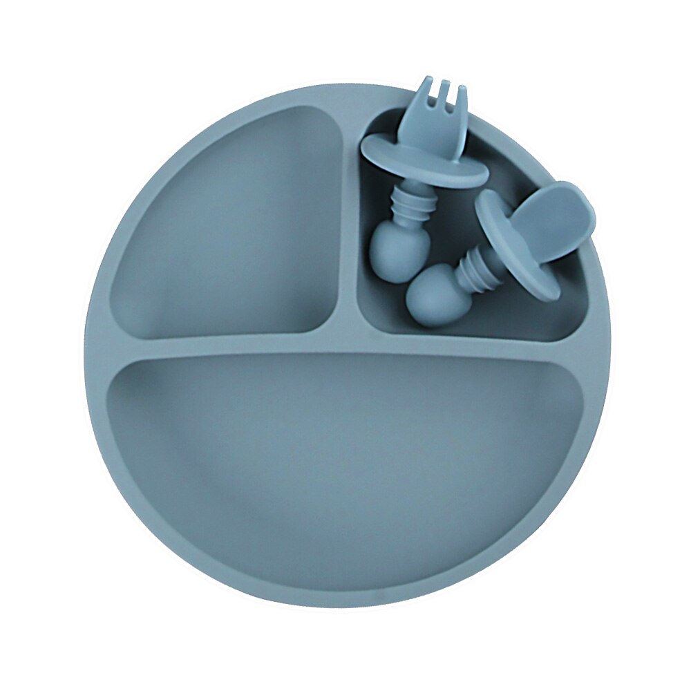 Suction Cup Plate Dispensing Baby Dishes Anti-slip Children's Tableware Silicone Feeding Set Food Bowl Blw Utensils Cutlery Acce: 3pcs Blue