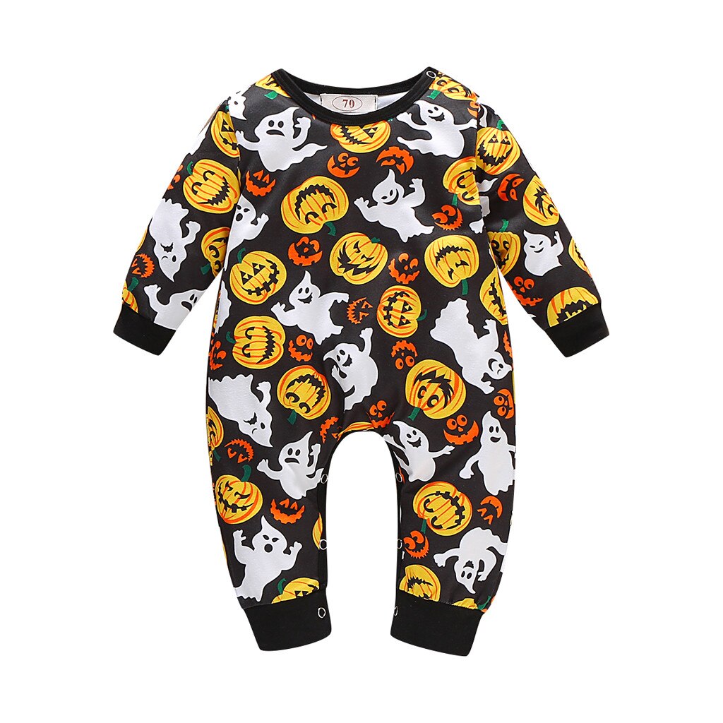 Pagliaccetto del bambino Manica Lunga 2019 Del bambino del Ragazzo di Halloween costume infantile Del bambino Della Ragazza del Ragazzo Zucca di Halloween Del costume Del Pagliaccetto Della Tuta vestito: 24M