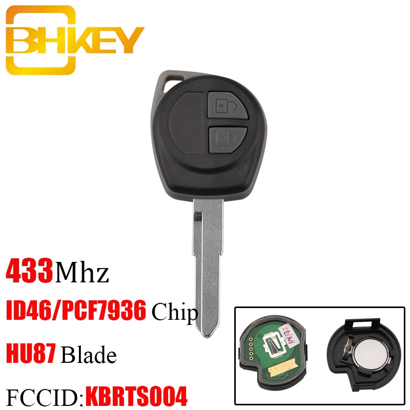 Bhkey 2 Knop Afstandsbediening Auto Sleutel Voor Suzuki TS004 433Mhz Voor Suzuki Swift SX4 Alto Vitara Ignis Jimny Splash 2005 + ID46 Chip