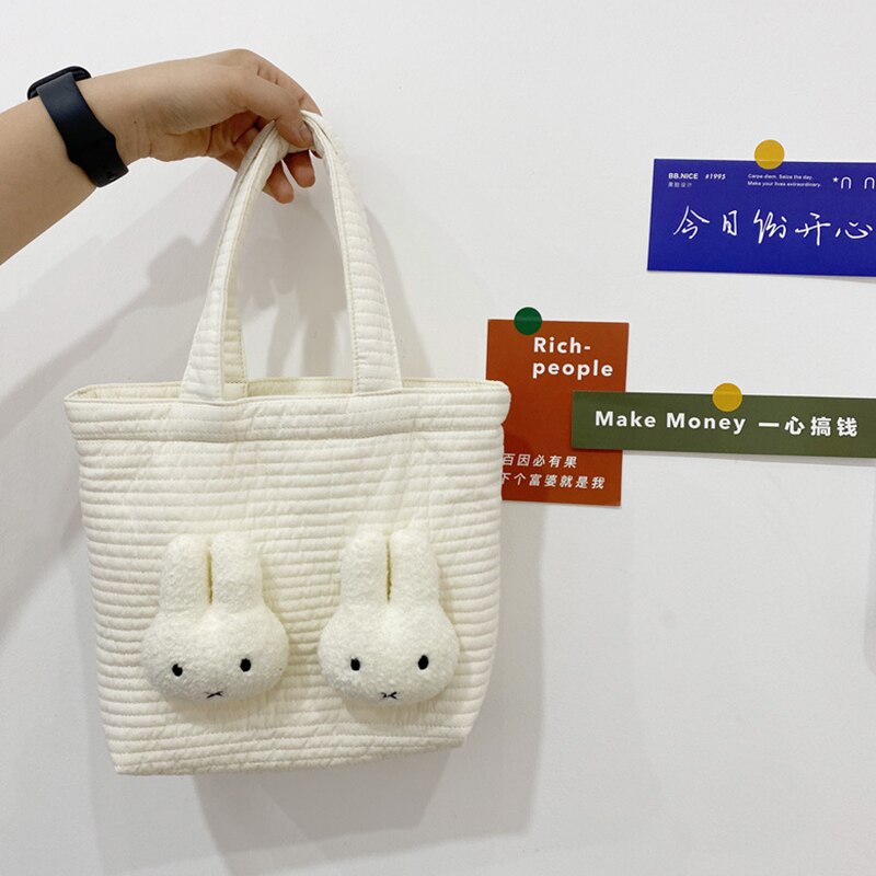 Sac à déjeuner lapin Kawaii, boîte à déjeuner pour femmes, fourre-tout de pique-nique en tissu de coton, petit sac à main, pochette mignonne, sacs de rangement des aliments portables WY351