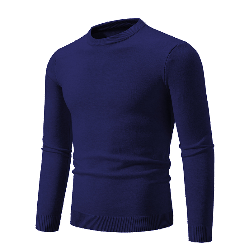 Prendas de punto de otoño para hombre, suéter fino básico elástico ajustado con capa interior, Color sólido, informal, versátil: XXL / Azul marino
