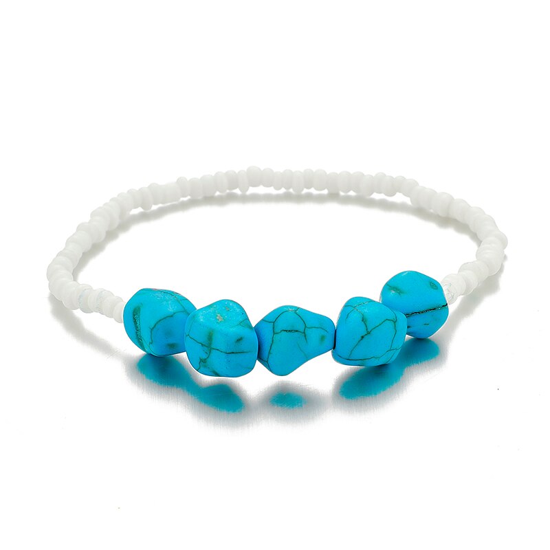 Huatang 6pc/ sæt boho natursten perler ankler til kvinder flerlags blå ondt øje paillet fodkæde kvindelige strand smykker 9253