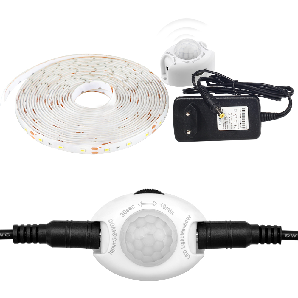 Dc 12V Led Strip 2835 Motion Sensor Controller Auto On/Off IP65 Waterdichte Flexibele Led Tape 1M 2M 3M 5 M Sensor Bed Licht