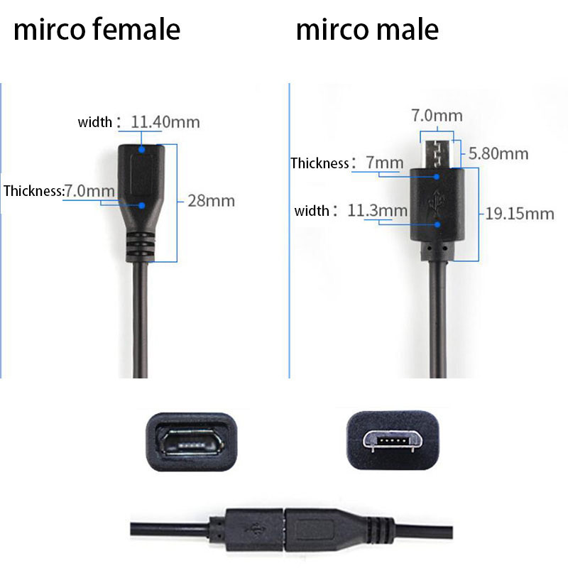 2 4 núcleos 0,3 M USB 2,0 tipo A macho hembra 2 pines 4 pines micro USB DIY conector reparación Cable de soldadura adaptador de fuente de carga de energía