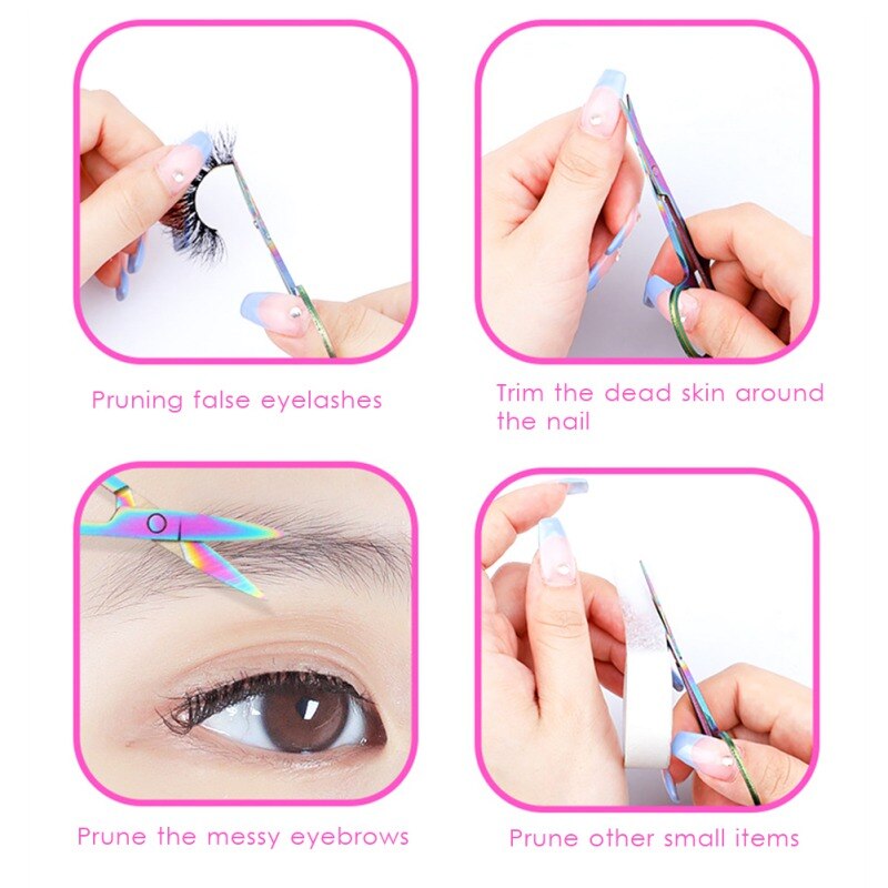 Ciseaux colorés en acier inoxydable pour sourcils et ongles, petits outils pour sourcils, nez, coupe de cheveux, pointe pointue, pointe courbe, de beauté