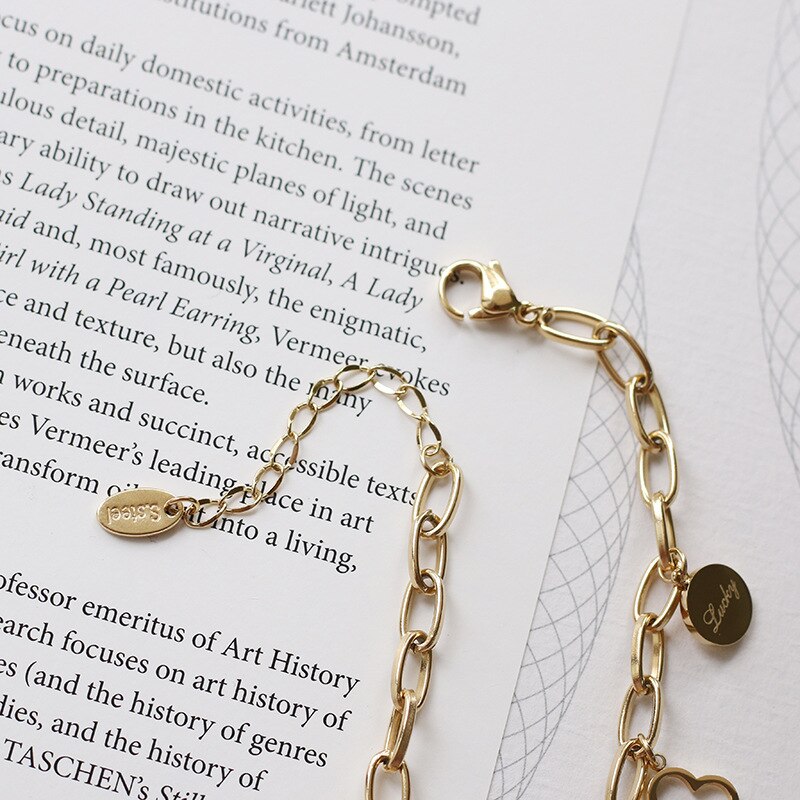 Square daisy charm Stainless steel link chain bracelet bangle gold color for women lucky geometry bracelet