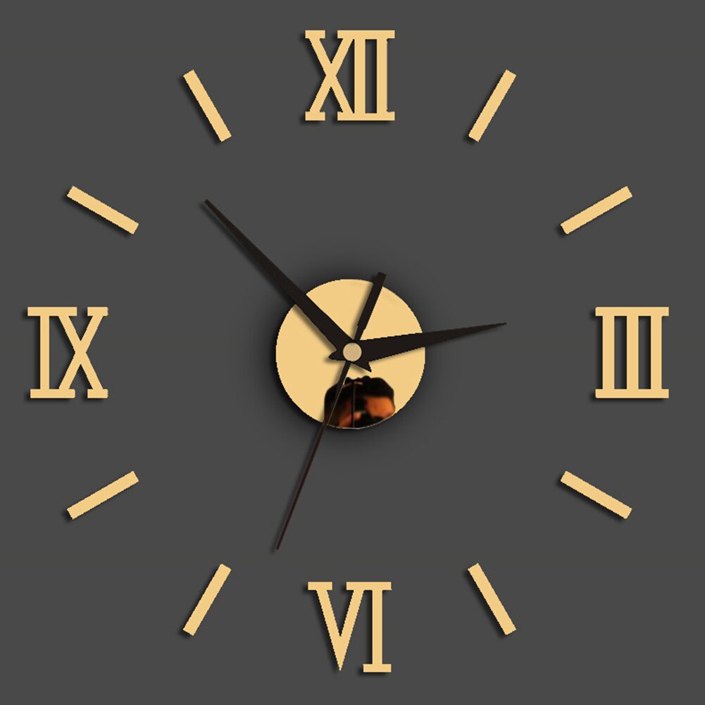 Romeinse cijfers kwarts voor thuis wandklok spiegeldecoratie 3d stickers verwijderbaar kantoor woonkamer moderne doe-het-zelf kunst: Goud