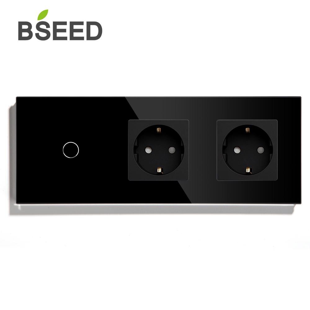 BSEED EU Standard 1 Gang 2Gang 3Gang 1 Weg 2 Weg berühren Schalter Mit Doppel EU Buchse Schwarz weiß Goldene Kristall Glas Tafel
