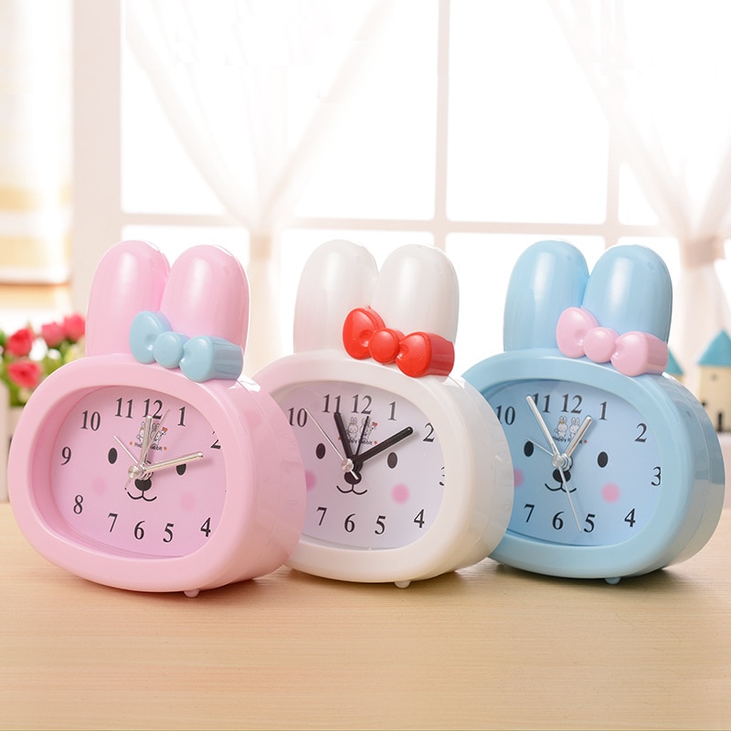 Brand Children Toy Table Clock Cute Cartoon Rabbit Digital Desk Bunny Ears Alarm Clock Students kids Mute Clock