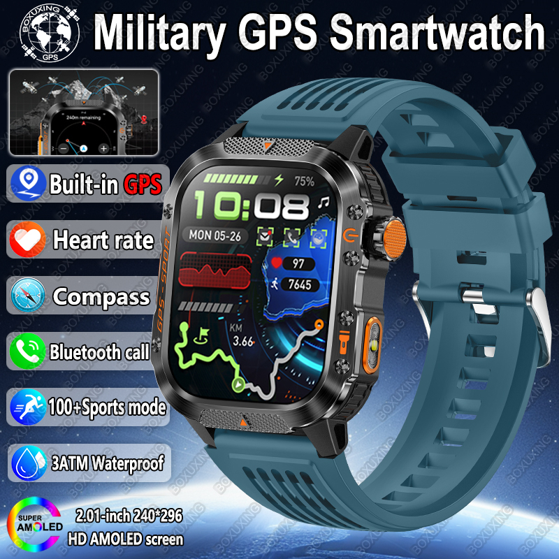 Para xiaomi militar esportes ao ar livre gps relógio inteligente men3atm à prova dwaterproof água bússola embutido gps freqüência cardíaca bluetooth chamada smartwatch