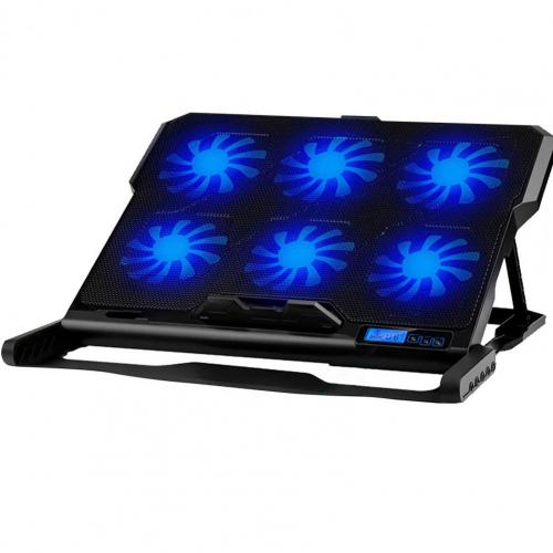 Base de refrigeración para ordenador portátil y PC, enfriador con 6 ventiladores, 2USB, LED, con ventilador de luz, soporte a prueba de deslizamiento: Default Title