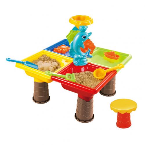 Draagbare Kids Outdoor Zomer Strand Zand Graven Tool Water Spelen Plastic Tafel Speelgoed Kit: 4 Grid Dolphin