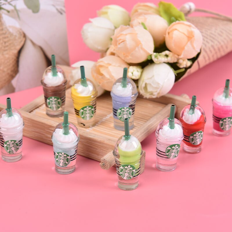 10Pcs Mini Resin Kawaii 3D Straw Milk Tea Ice Cream Coffee Frappuccino Cup Charm Imitation Food Pendant Jewlery Findings