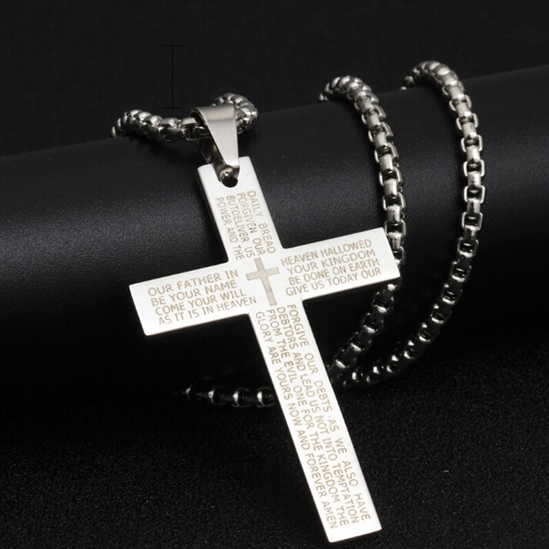 1pc & Retail Accessories Cross Pendant Bible Necklace Women Trend Black Unisex's Men Stainless Steel: SV