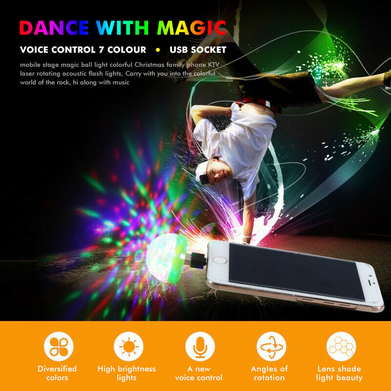 Mini interrupteur USB RGB Disco lumière de scène | Bricolage, Club, 4W 4cm, couleur aléatoire, DJ KTV, lampe magique en cristal, lampe boule de téléphone, noël
