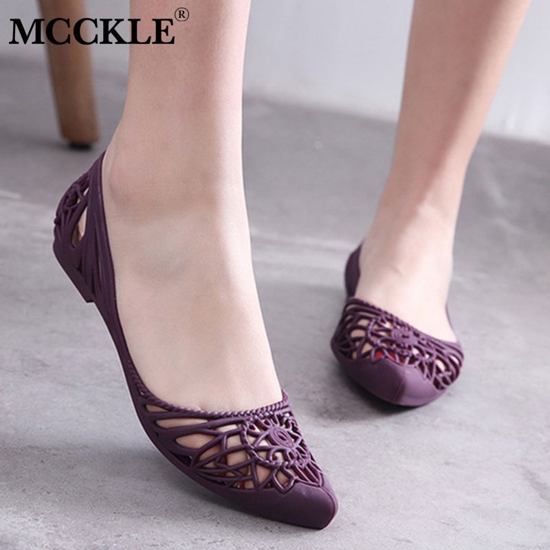 MCCKLE été femmes sandales PVC chaussures plates décontractées femme évider bout pointu sans lacet confort dames chaussures de gelée femme peu profondes