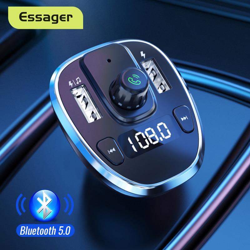 Essager USB Caricabatteria Da Auto Senza Fili di Bluetooth 5.0 Car Kit Vivavoce Trasmettitore FM MP3 Fast Charger Per iPhone Xiaomi Telefono Cellulare