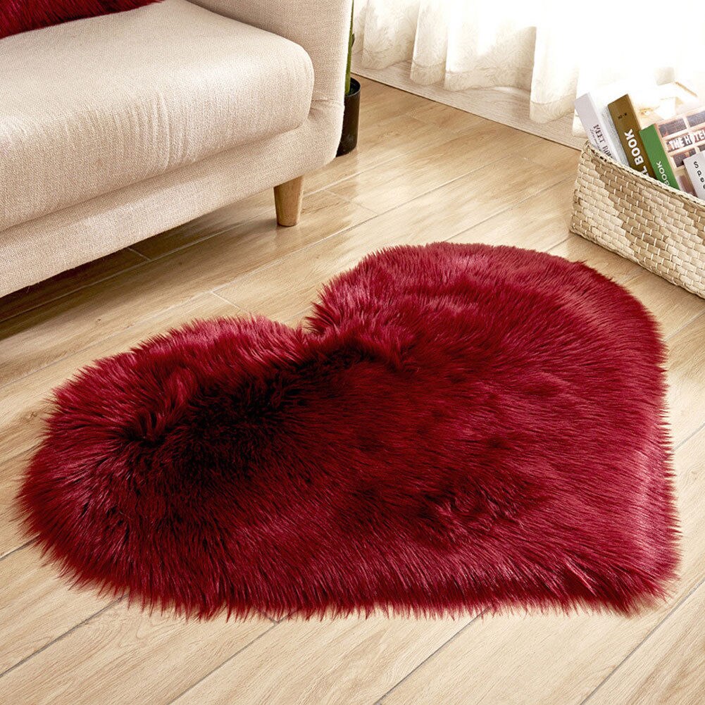 Pudcoco hjerteformet fluffy tæppe lurvet gulvmåtte blød faux pels hjem soveværelse behåret tæppe: Rød