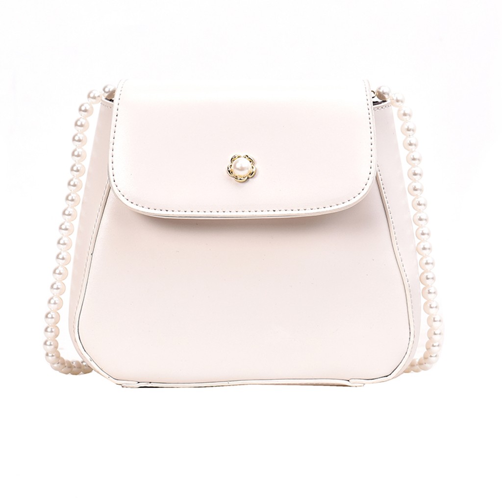 Vrouwen Mode Lederen Pure Kleur Messenger Bags Crossbody Tas Parel Handvat Tassen Portemonnee Vrouwelijke Geweven Gesp Mini Schoudertas: WHITE